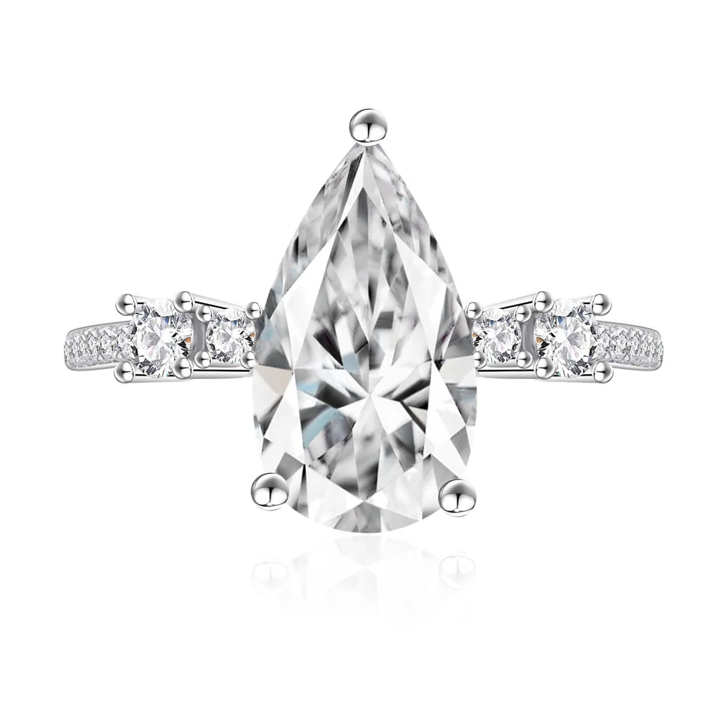 MuShan Jewelry Factory New Water Drop Simulation Diamond Pure Silver Zircon Ring for Women Niche Light Luxury Ring