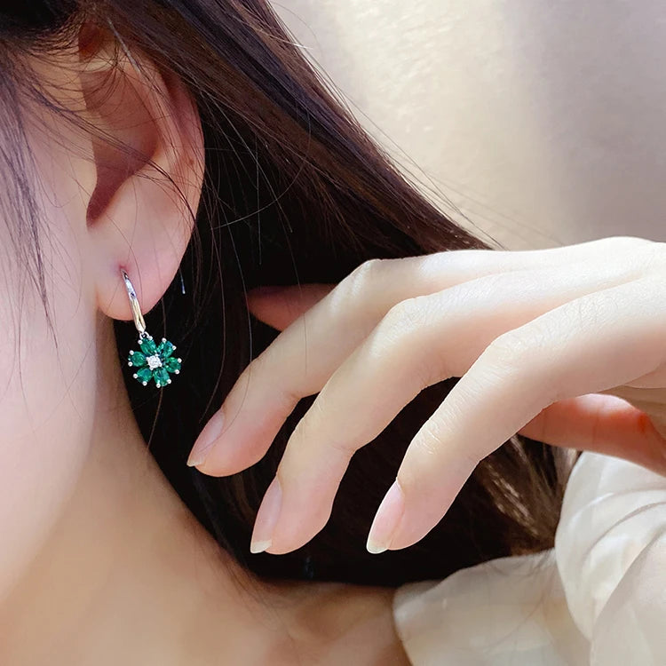 Gemfiori Jewelry Flower Shape Lab Ruby Sterling Silver 925 Jewellery Dangle Drop Earrings for Girl