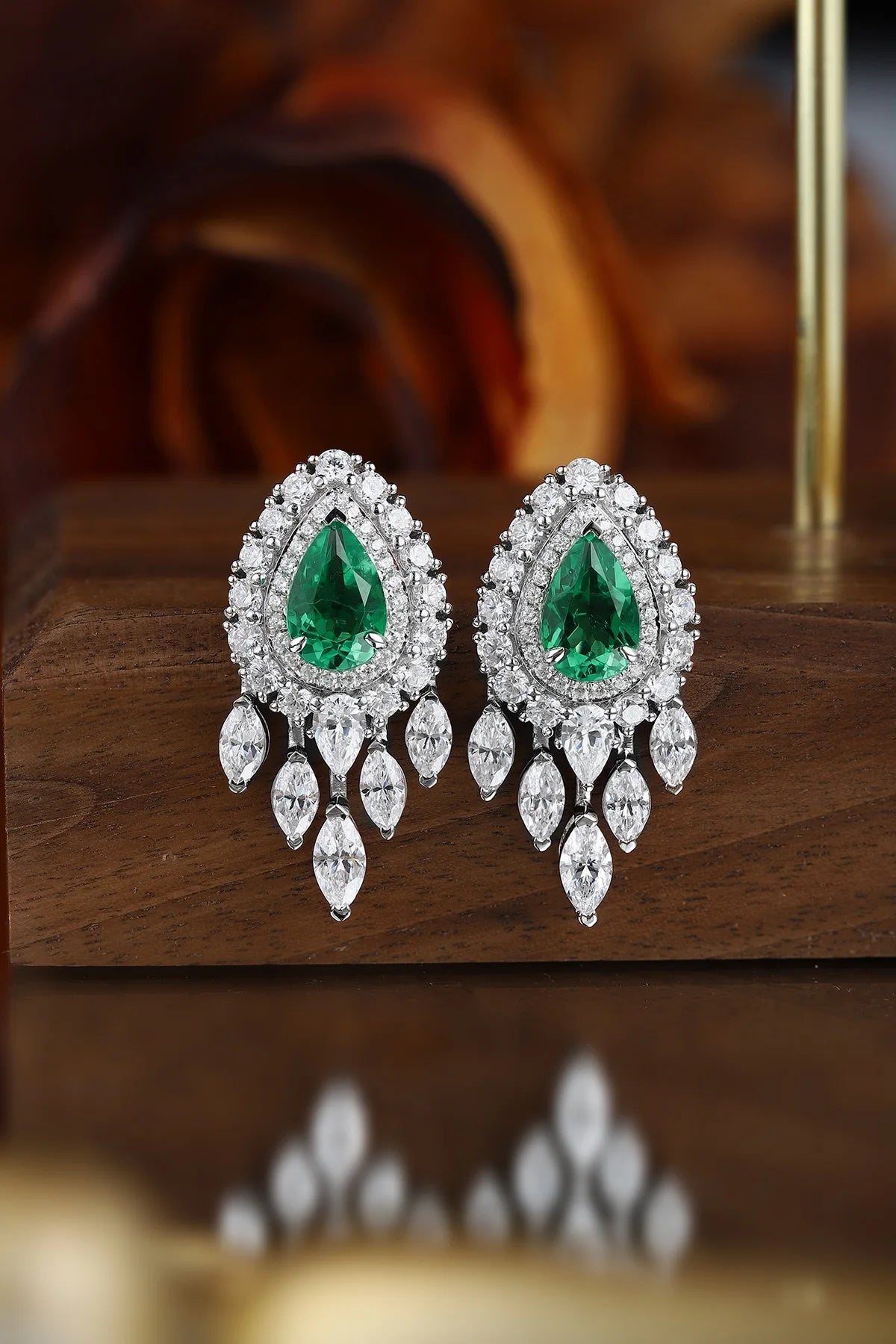 Gemfiori Custom Lab Grown Emerald Sterling Silver 925 Dangle Drop Earrings for Women Luxury Wedding Gemstone Vintage Jewelry