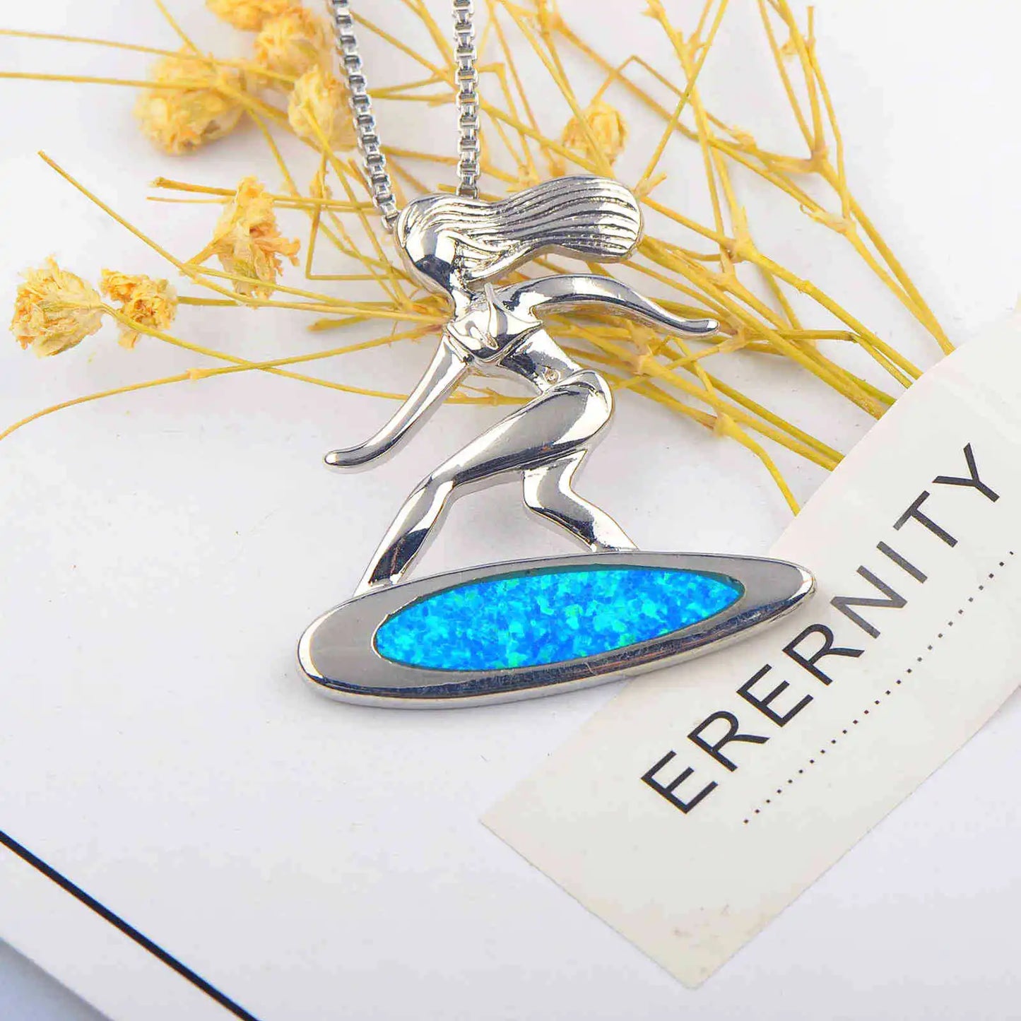 Aobao Surfboard Girl Necklace, Wakeboarding Pendant Wholesale Opal Necklace