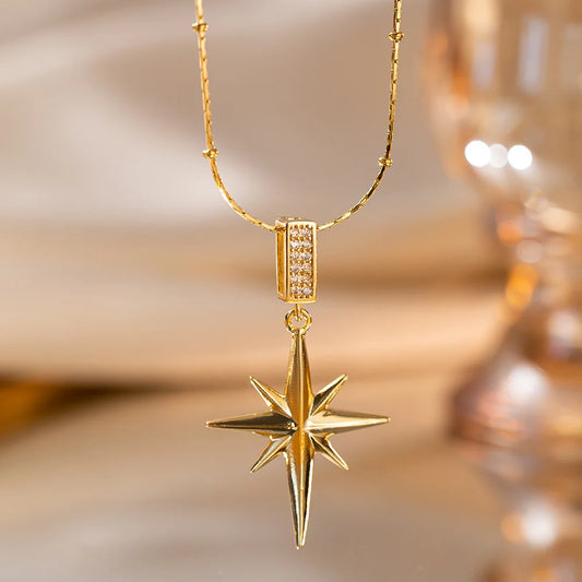 Polaris Copper Bamboo Necklace Women Non-fading Premium Feel Featuring Micro-paved Zircon Pendant Niche High-end Clavicle Design