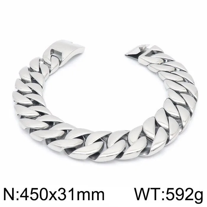 S&S European American Hip-Hop Fashion Coarse Cuban Chain Necklace Men Women 316L Stainless Steel Bracelet