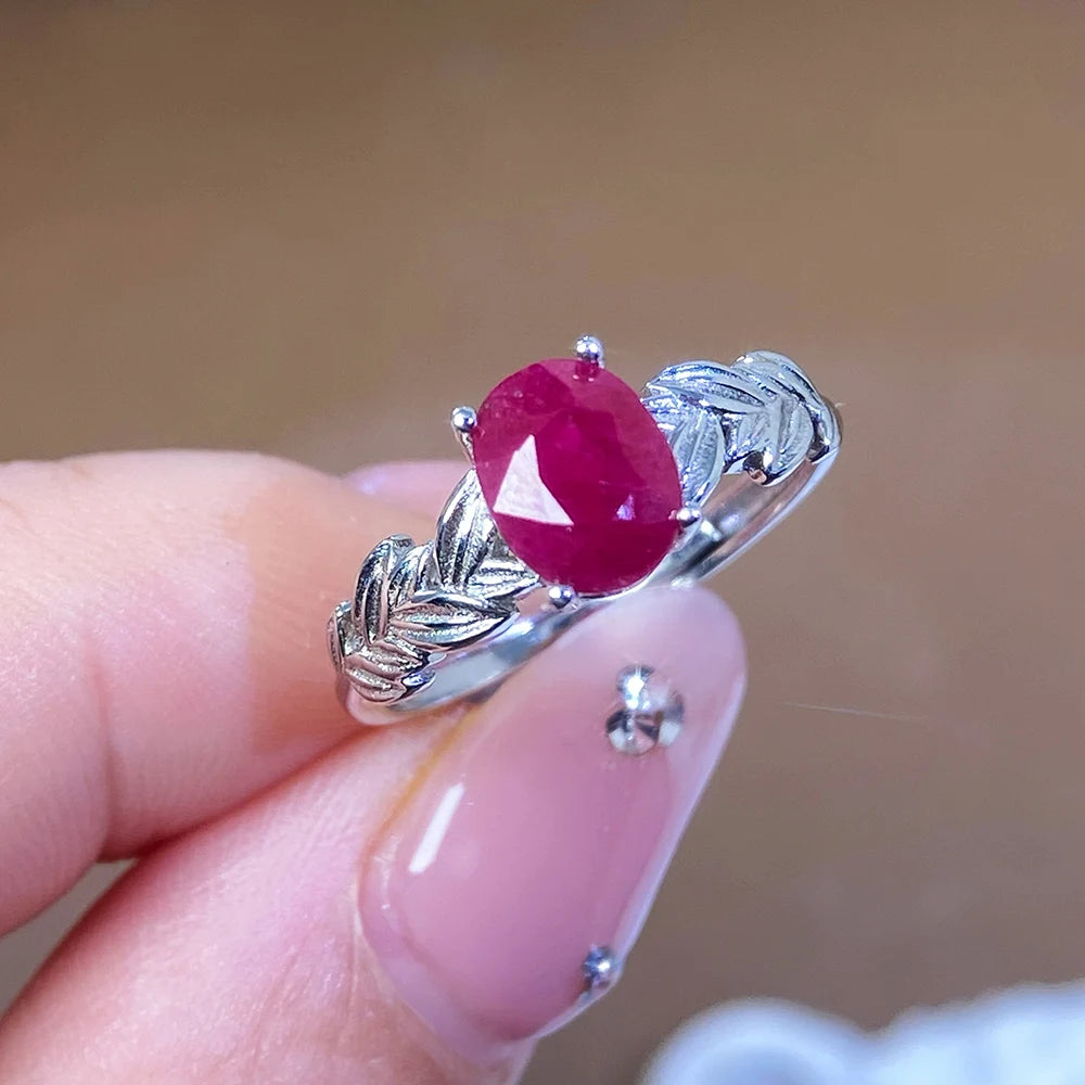 Gioiellieri Rhodium Plated Gemstone Ring Natural Ruby Prong Setting Certified Engagement Wedding Anniversary Party Gift Everyday