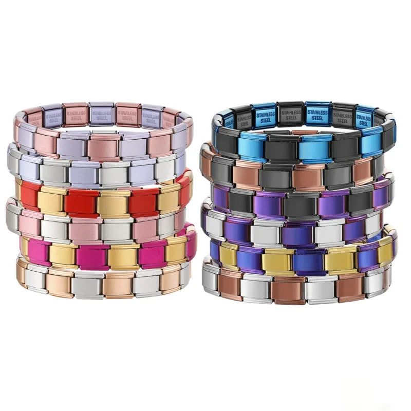 REBEL FASHIONISTA LAMOON Simple Colorful Width 9mm Elastic Link Chain Stainless Steel Bangle on Hand Jewelry DIY Making Italian Charm Bracelet