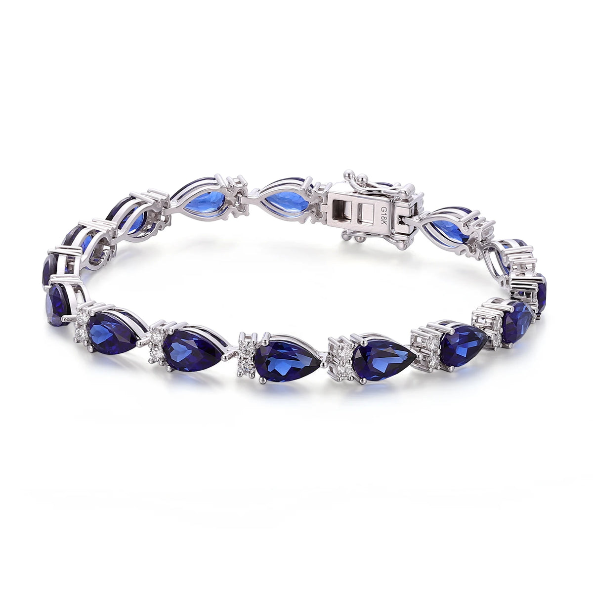 Gemfiori GRC NGTC Certification Large Pear Sapphire Inlaid Luxury Fashion Bracelet Real Solid 18k White Gold Women Christmas Gift Jewelry