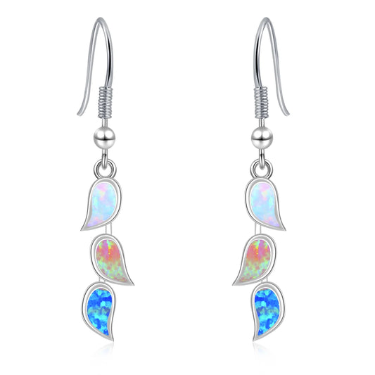 Gradient Leaf Opal Drop Earrings - Iridescent Multi-Color Opal Leaf Design | Nature-Inspired Jewelry Bulk Gifts