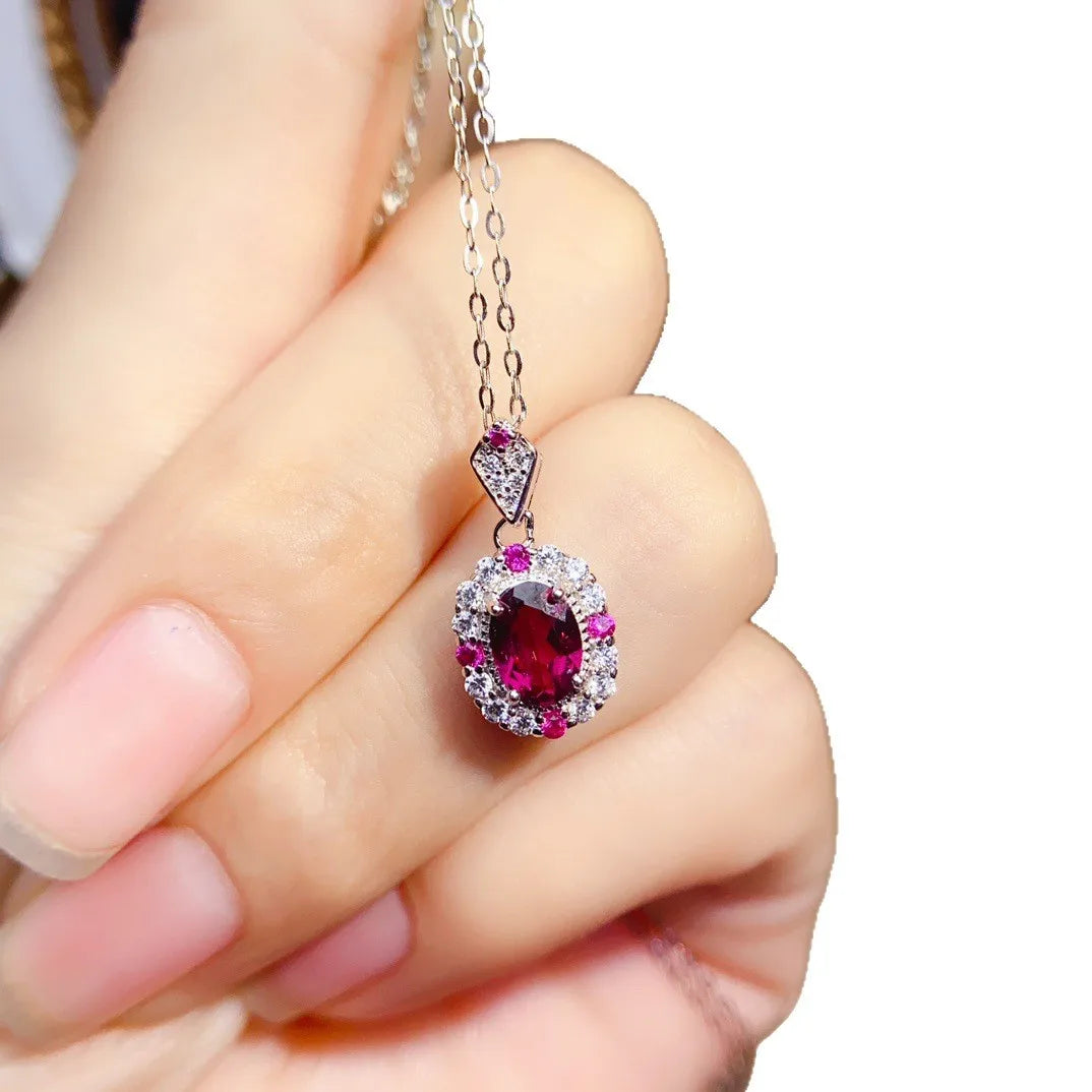 Wholesale Exquisite Oval Cut 5 * 7mm Natural Garnet Jewelry Set, Natural Gemstone 925 Silver Necklace for Women