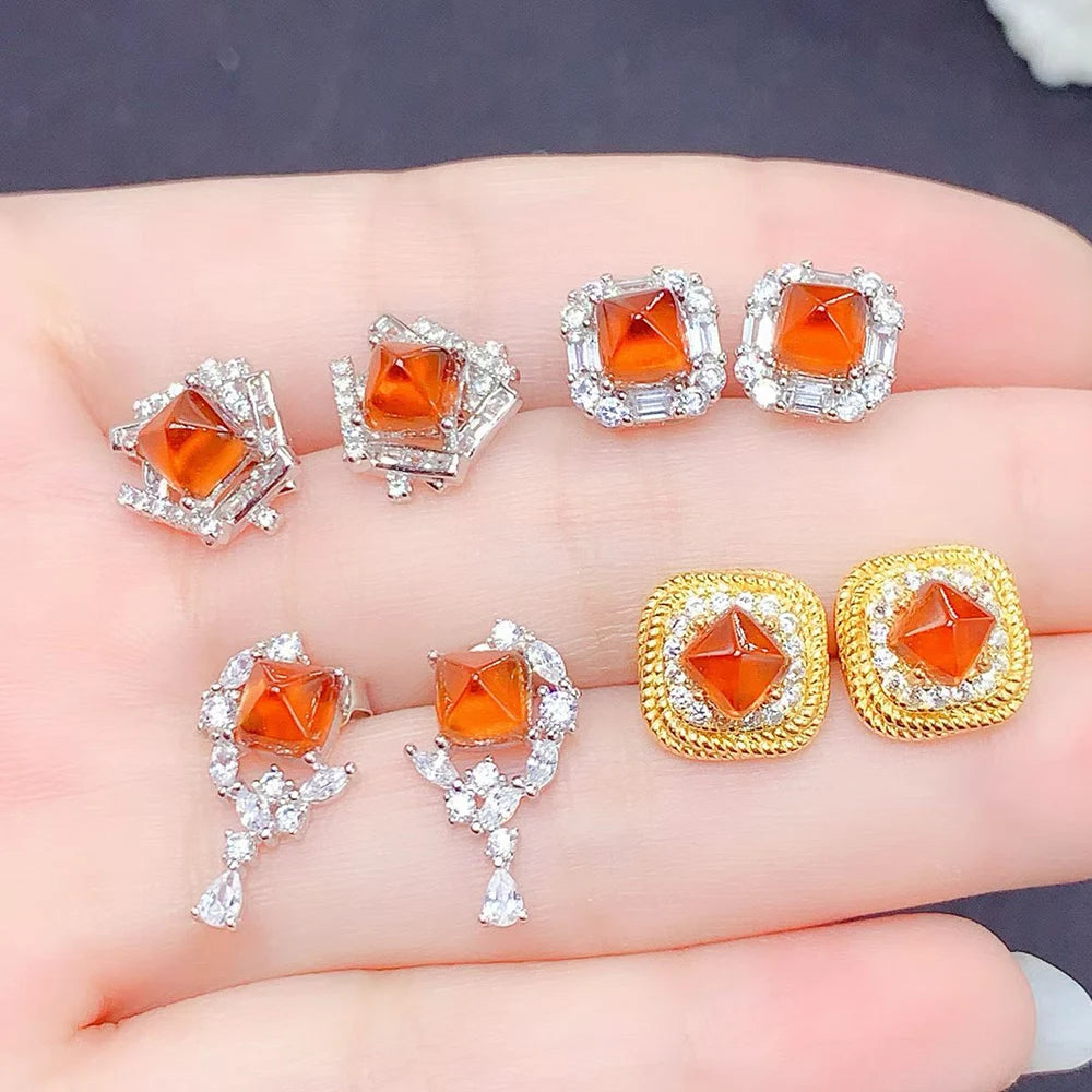 Gioiellieri Low Price Sterling 925 Silver Natural Fanta Garnet Luxury Trendy Stud Earrings Setting for Women