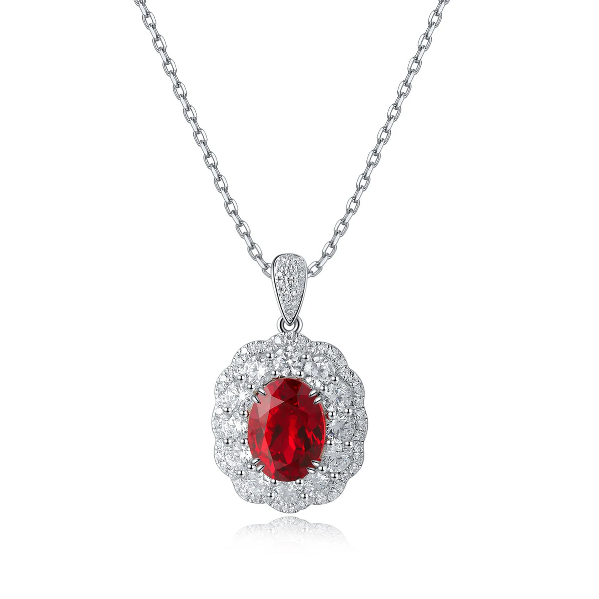 Gemfiori Factory Direct Sale Lab Grown Ruby Blue Sapphire Emerald Moissanite Gemstone Pendant Necklace 925 Sterling Silver Flower Jewelry
