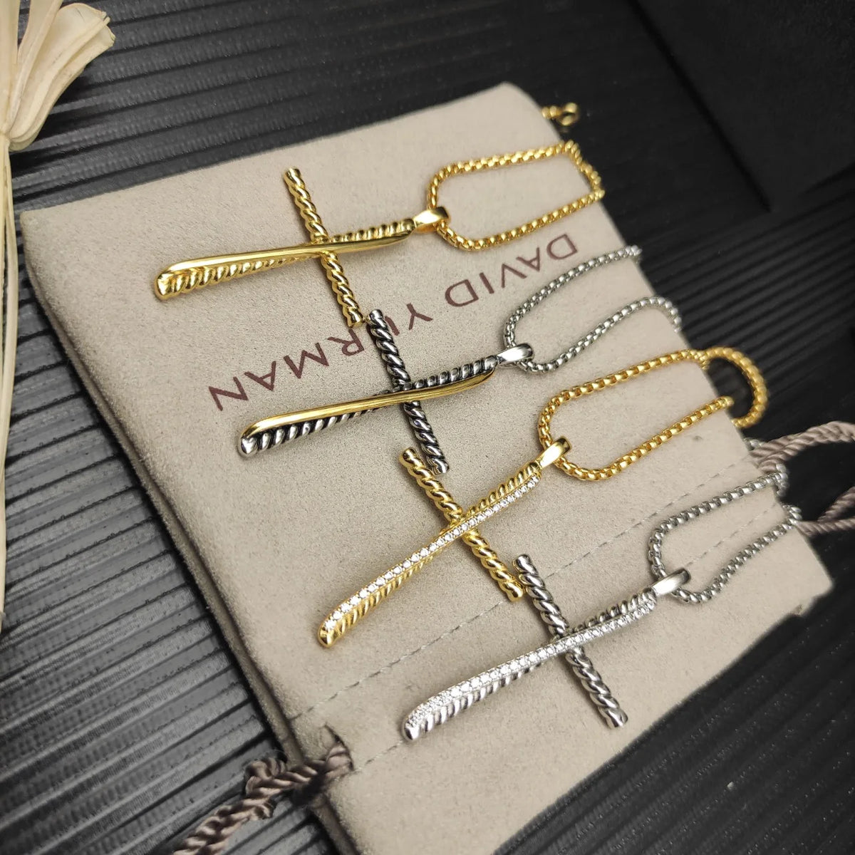 DY High-Quality Silver-Plated Cross Diamond Necklace. Gold-Plated Diamond Necklace. Jewelry Wholesale.