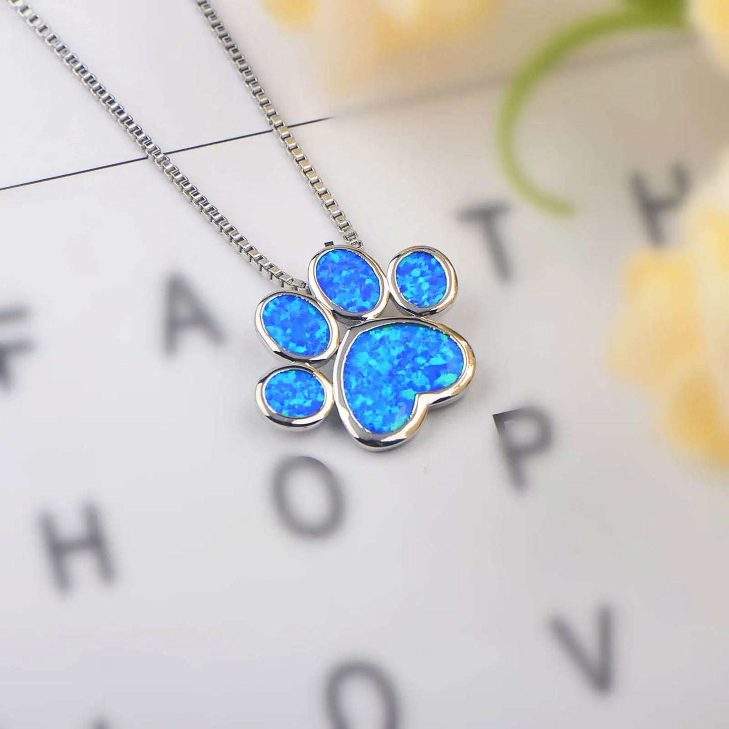 All-Opal Pet Paw Pendant Necklace - Blue Fire Opal Claw Print Design | Heartwarming Pet-Lover Jewelry Bulk Gifts