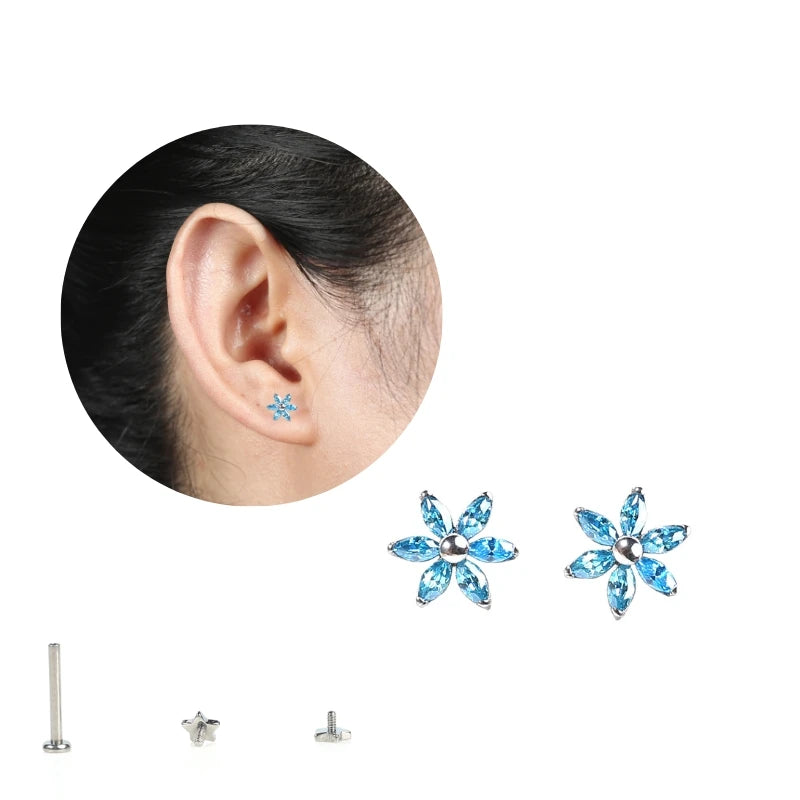 Minimalist Titanium Six Leaves Flower Stud Earrings Simple Internally Threaded Piercing Jewelry Trendy Style