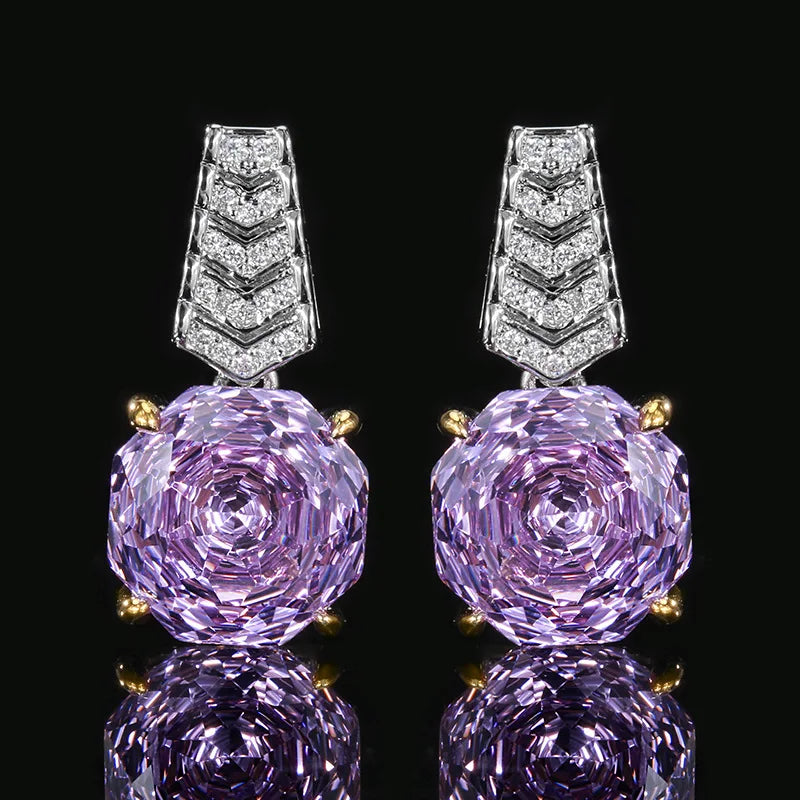 Gemfiori Ose Purple Set Necklace Ring Earrings Zircon Luxury Jewelry Women's Wedding Bridal Clothing Accessories Set