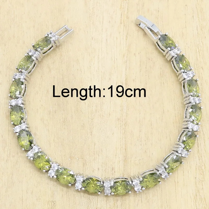 XOTICA 925 Silver Jewelry Set for Women Peridot Green Includes Bracelet Earrings Necklace Pendant Ring for Weddings Main Stone Zircon