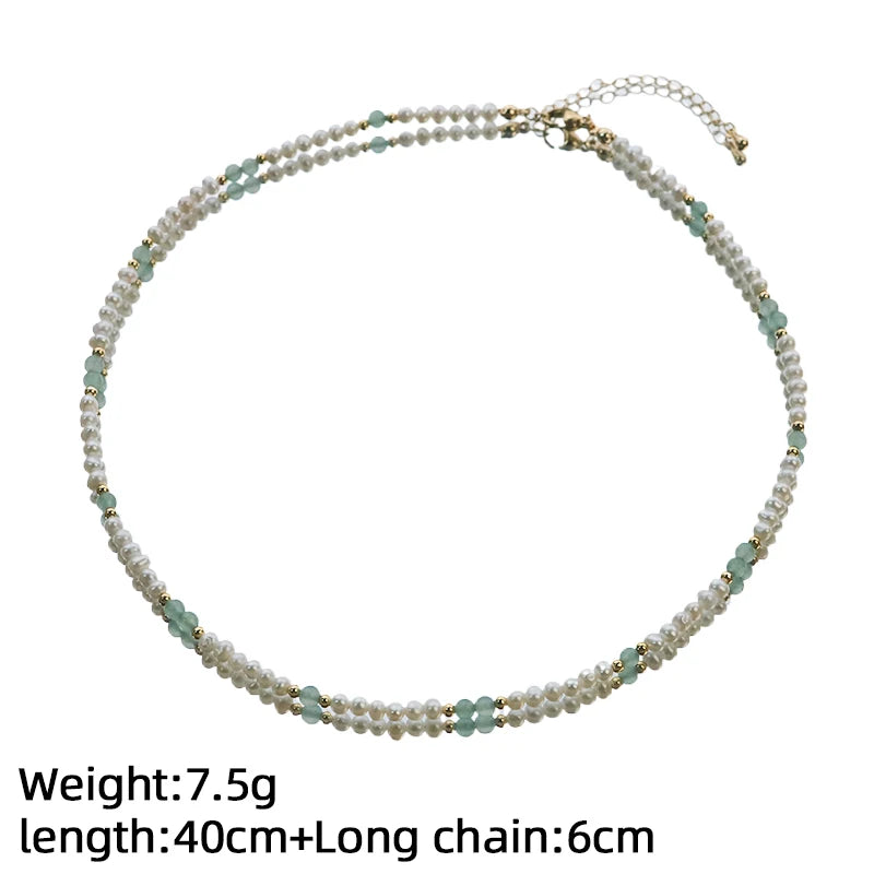 GLSEEVO Natural Freshwater Pearl & Green Aventurine Necklace & Bracelet Set — Bohemian Beaded Jewellery