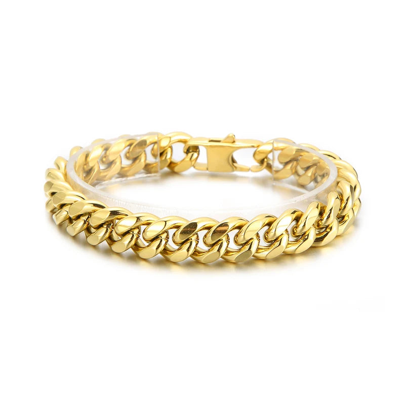KALEN Gold Black Silver Plated Classic Mens Cuban Link Bracelets Chain Bangles