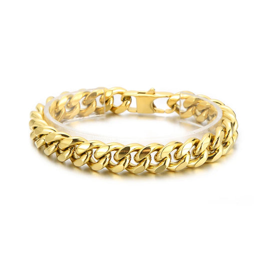 KALEN Gold Black Silver Plated Classic Mens Cuban Link Bracelets Chain Bangles