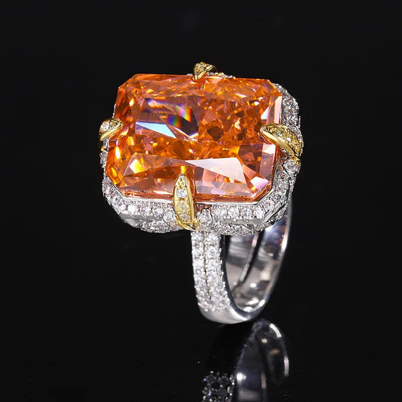 Gemfiori Fashion Jewelry Square Colored Zircon Necklace Pendant Ring Exquisite Luxury Set Jewelry