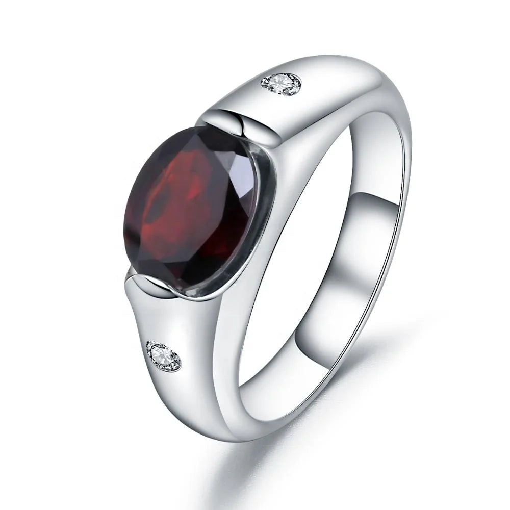ArtistA Abiding Jewelry Factory Price Fancy Oval Cut 925 Sterling Silver Rings Fashion Natural Garnet Gemstone Ring for Men