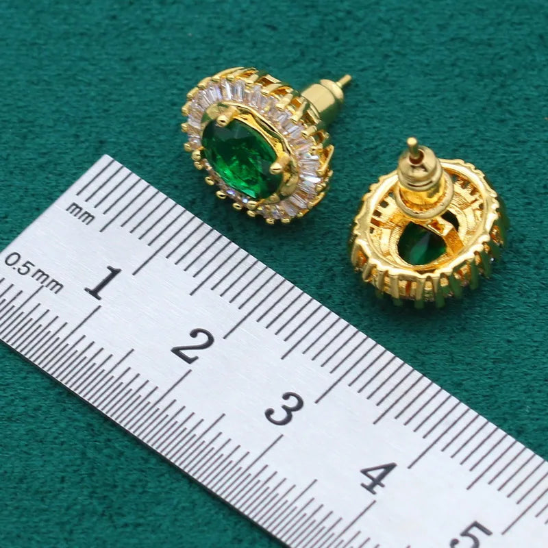 XOTICA Classic Gold Color Green Emerald Jewelry Set for Women Wedding Party Engagement Open Ring Bracelet Earrings Necklace Pendant