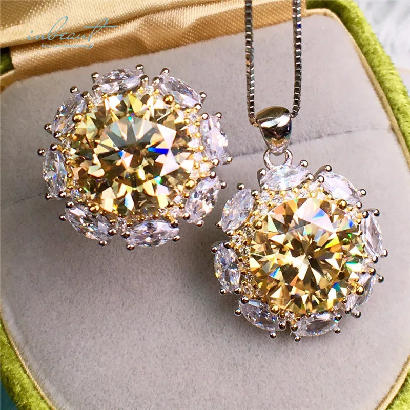 S&S Yellow Moissanite 925 Silver Flower Jewellery Set | Ring & Pendant Necklace | 5ct or 10ct | S&S Collection