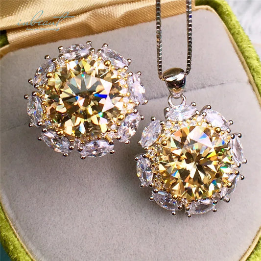 S&S Yellow Moissanite 925 Silver Flower Jewellery Set | Ring & Pendant Necklace | 5ct or 10ct | S&S Collection