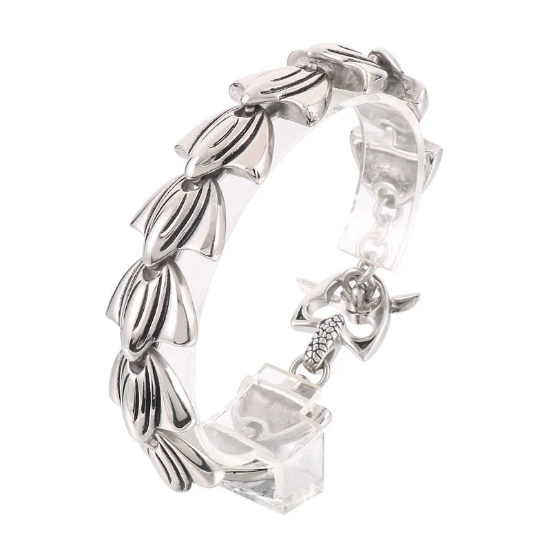 KALEN 200/210mm Men Punk Stainless Steel Skull/Fish Fin Links Bracelet