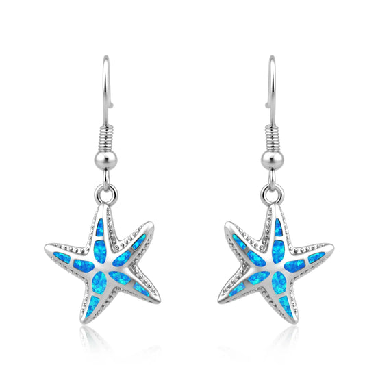 TikTok Viral Colorful Opal Starfish Bohemian Christian Silver Plated Brass Pendant Earrings Trendy Women's Jewelry