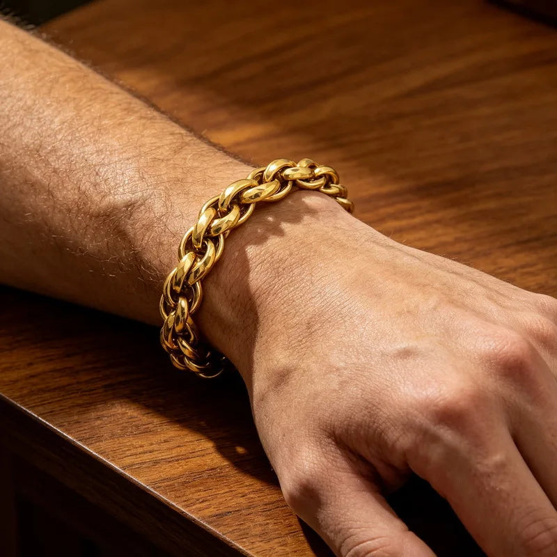 VIKING Hammered Twisted Rope Chain Bracelet – 304 Stainless Steel Men's 11mm Hip Hop Bangle