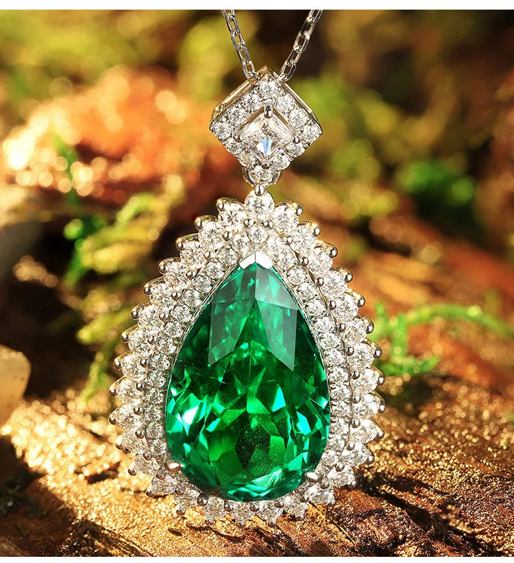 Gemfiori Adjustable Big Carat Pendants 11.07ct Lab Grown Emerald Necklace 9k 14k 18k Women Female Fashion Gold Thin Chains Necklaces