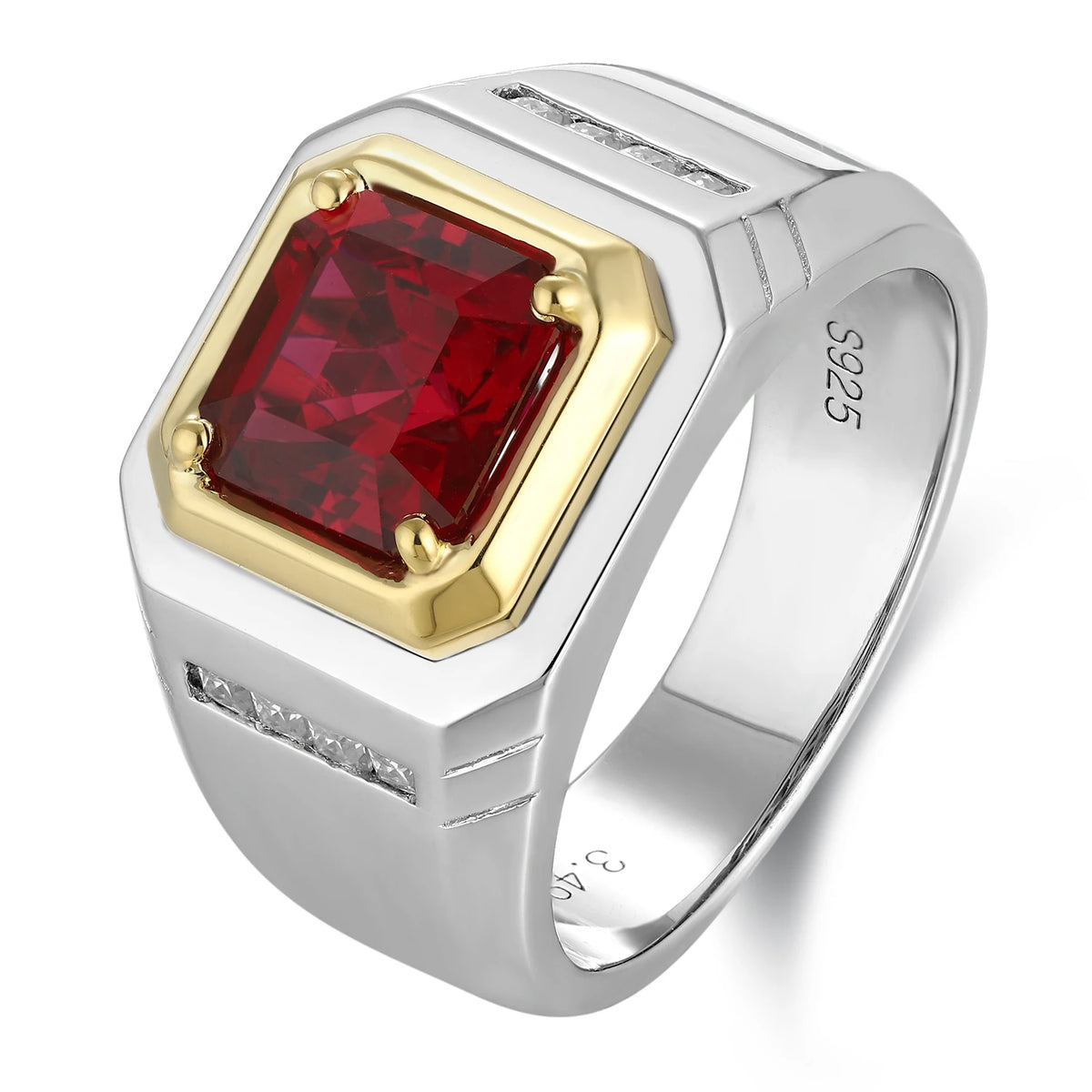 Gemfiori Lanphear Solitaire S925 Sterling Silver Women Ring Asscher Cut Ruby Gem Men's Wedding Birthday Gifts Lab Grown Ruby Fashion Ring