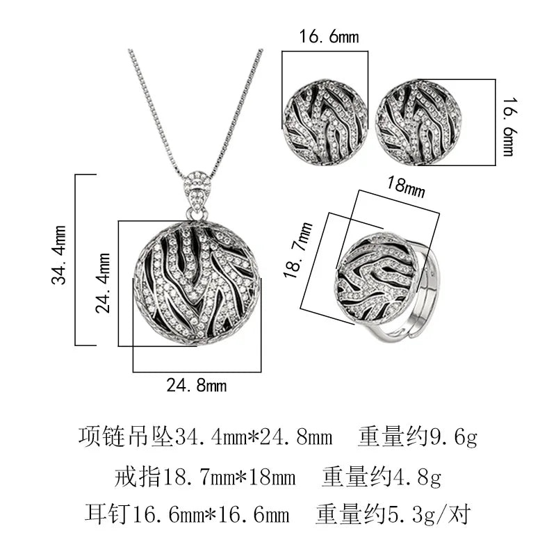 REDheart Fashion Brass Inlaid Zircon Open Ring Full of Drill Dripping Oil Flower Shape 18K Gold Plated Advanced Pendant Necklace Set