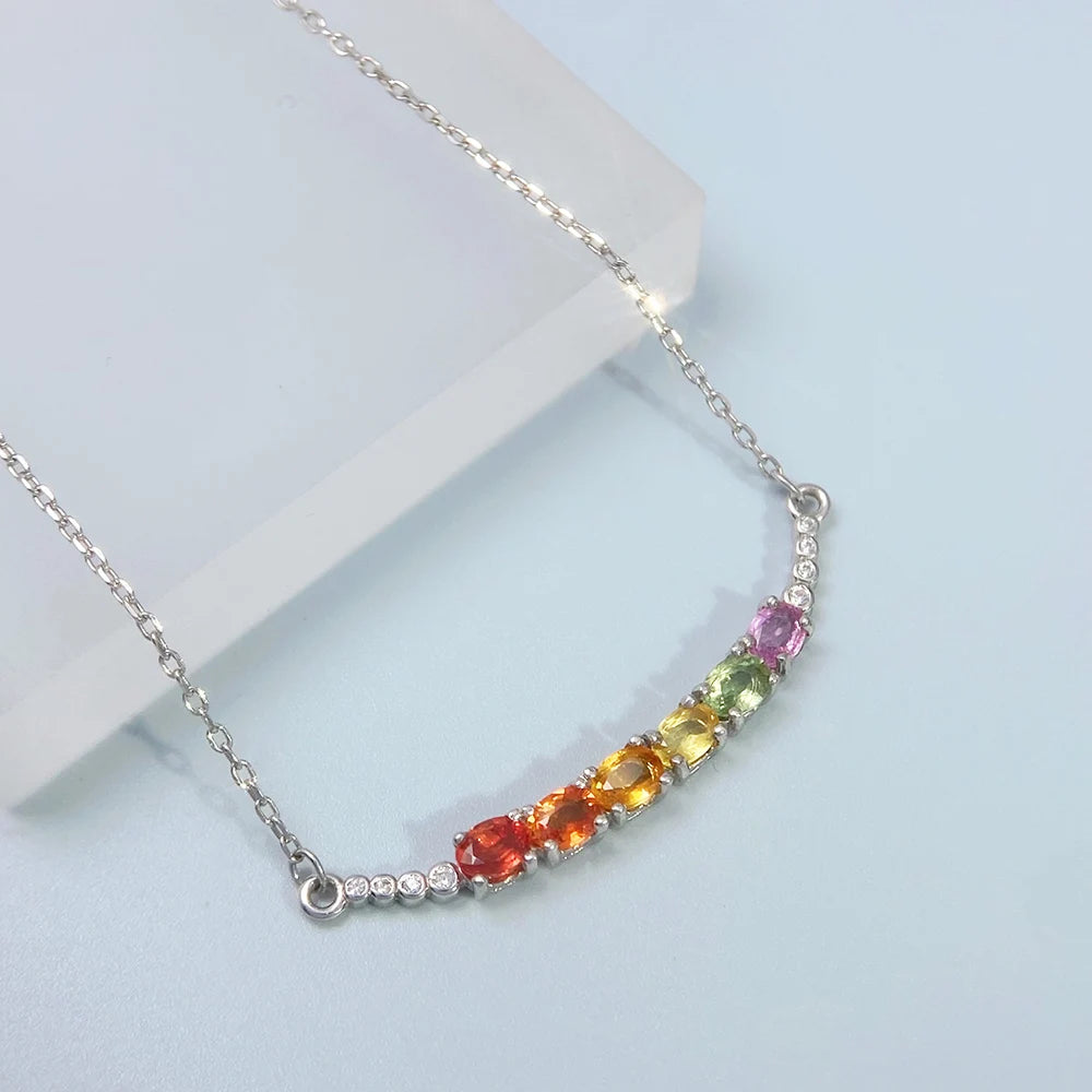 Gioiellieri Natural Multi Color Sapphire Necklace S925 Sterling Silver for Women Fine Jewelry September Birthstone Anniversary Gift Newest