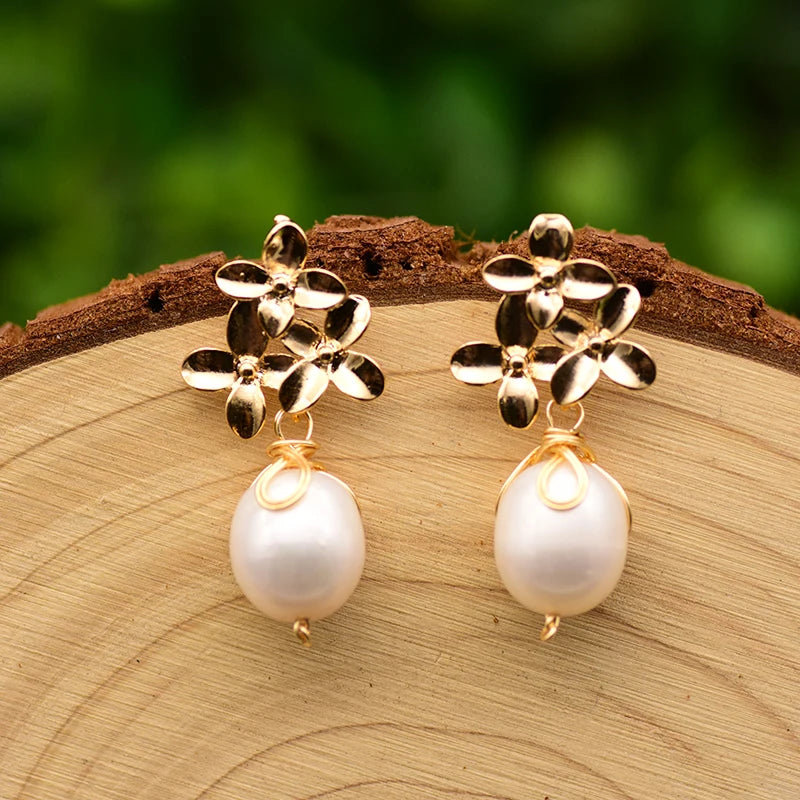 New Jewelry Natural Freshwater Baroque Pearl  Earrings 18K Gold Plated Jewelry Korean Designer Jewelry Earrings Wholesale Bulk