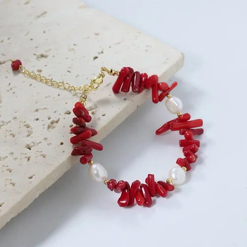 Red Coral Natural Pearls Fashion Accessories Set Fine Woman Ring Earrings Necklace Luxury Customized Jewelry Wedding