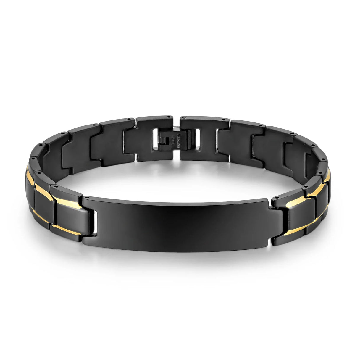 REBEL Fashionable Titanium Steel Black Gold Bent Brand Unisex Customized Stainless Steel Bracelet