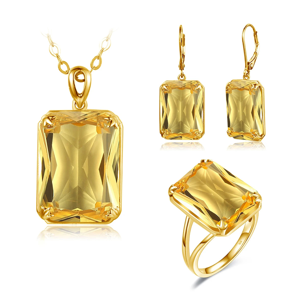 ArtistA Szjinao Sparkling Red Ruby Engagement Pendant Earrings Ring Set Sterling Silver 14K Gold Plated Trendy Vintage Designer Jewelry