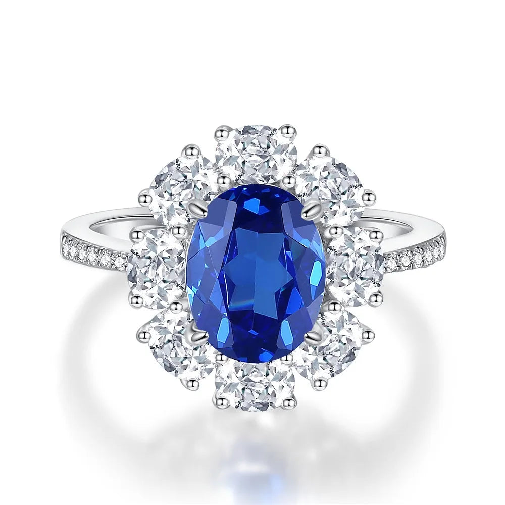 Factory Direct Women 925 Sterling Silver Sapphire Iced Out Blue 5A 8A Zirconia Ring Engagement Wedding Ring Jewelry Manufacturer