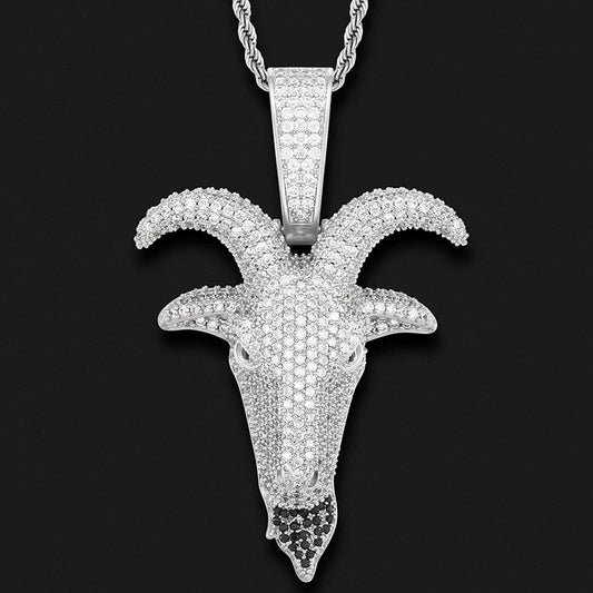 BiG-BOSS Hip Hop Full CZ Diamond Jewelry Gold Plated Brass Goat Head BlingBling Pendant Charms Rope Chain Necklace for Men Women