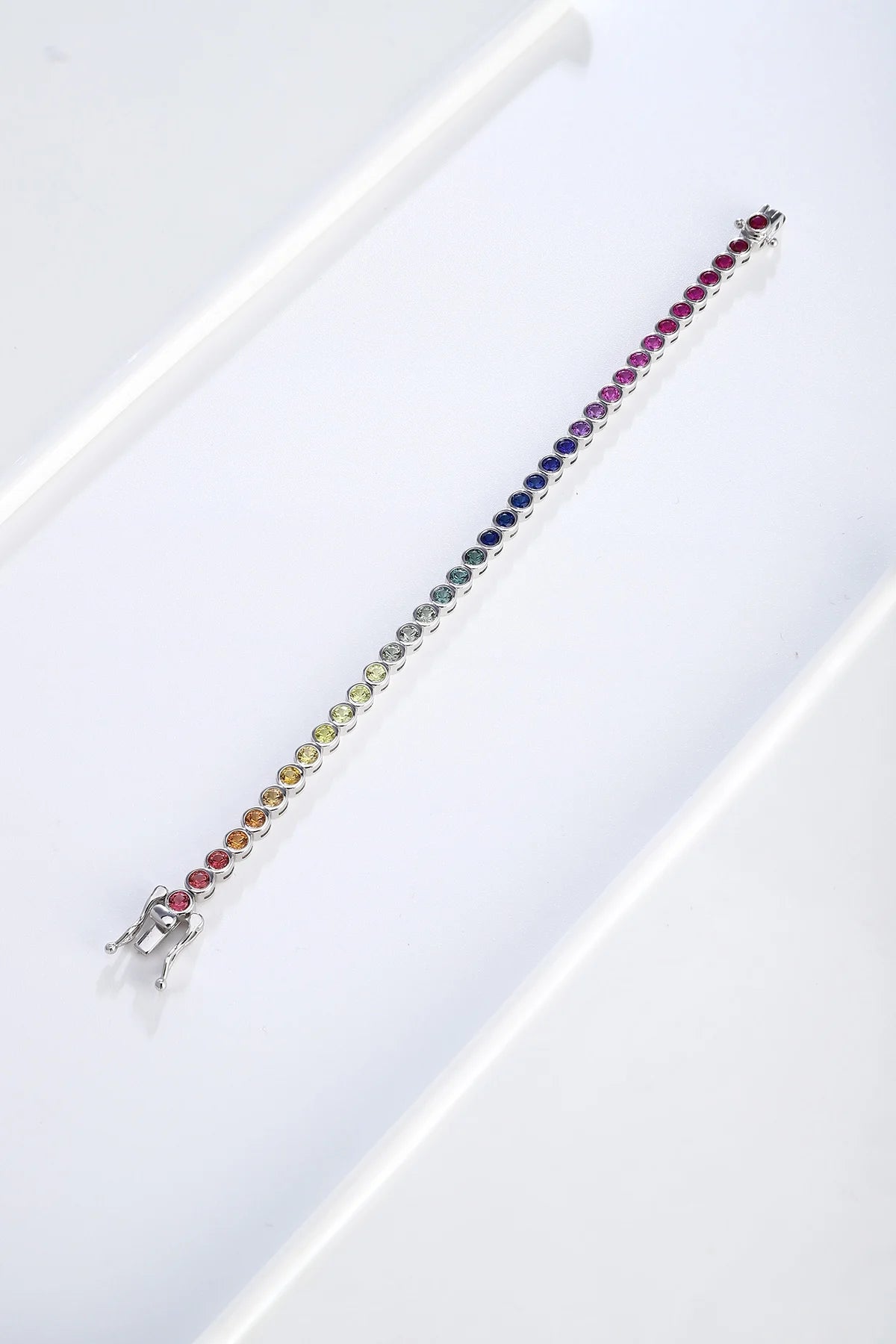 Gemfiori Rainbow Sapphires 3mm Round Tennis Bracelet 925 Sterling Silver Unisex Fashion Jewelry Lab Grown Sapphires Wedding Party