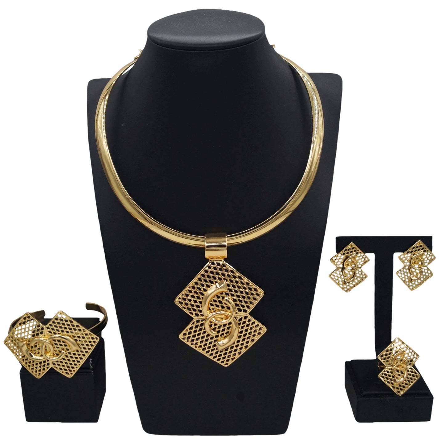 Zhuerrui Simple Gold Plated Jewelry Set Hot Selling Italian Jewelry Nigeria Wedding Engagement Ring 4-piece Gift BoxH00908