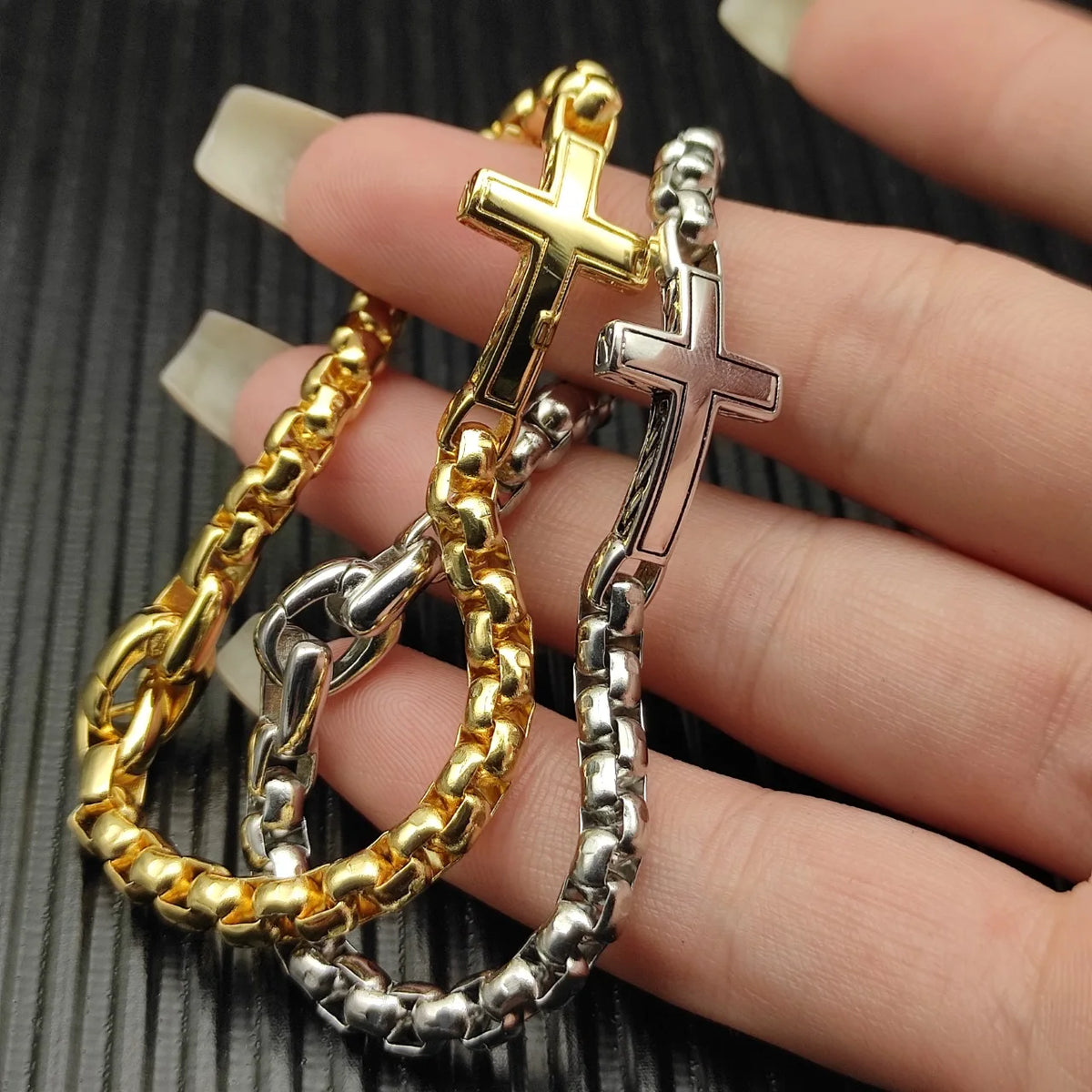 FASHIONISTA DY High-Quality Silver-Plated 5MM Box Chain Cross Bracelet, Gold-Plated 5mm Bracelet, Jewelry