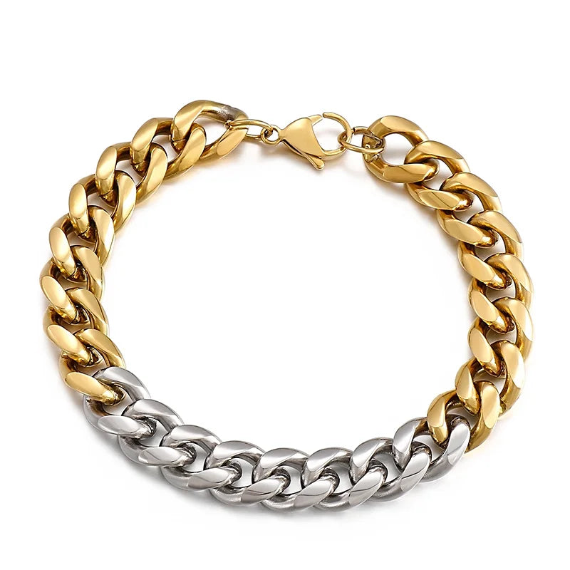 KALEN High Quality Punk Hiphop Jewelry Black Gold Plating Chunky Bracelets Men Stainless Steel Bracelet