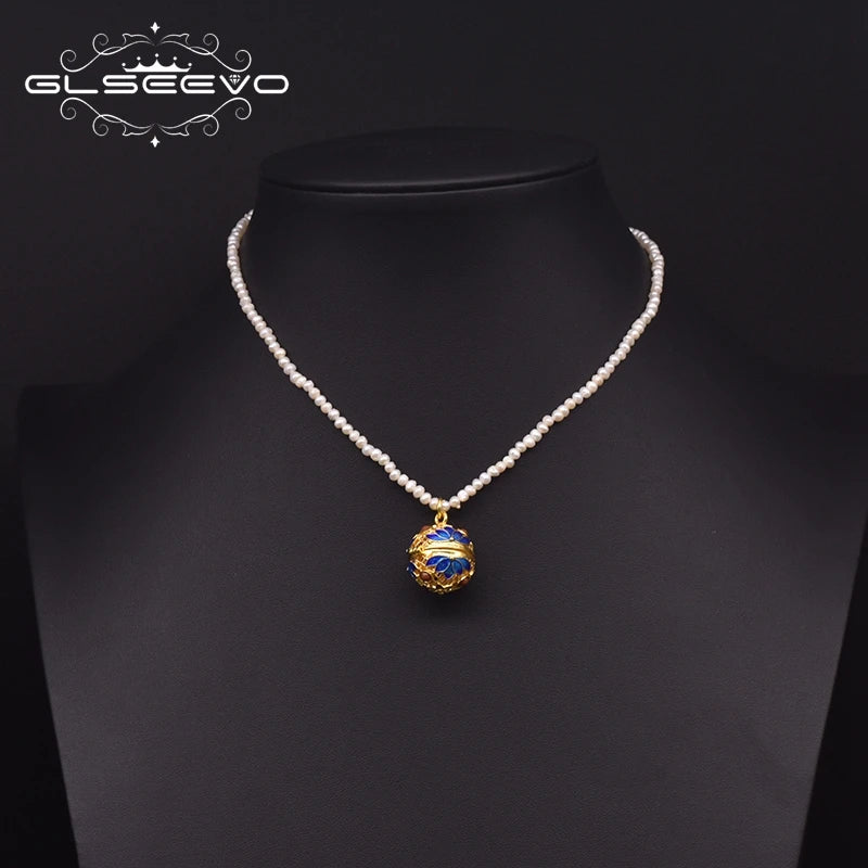 Natural Freshwater Pearl Pendant Necklace Cloisonne Style Suitable for Girlfriend Ladies Vintage Jewelry
