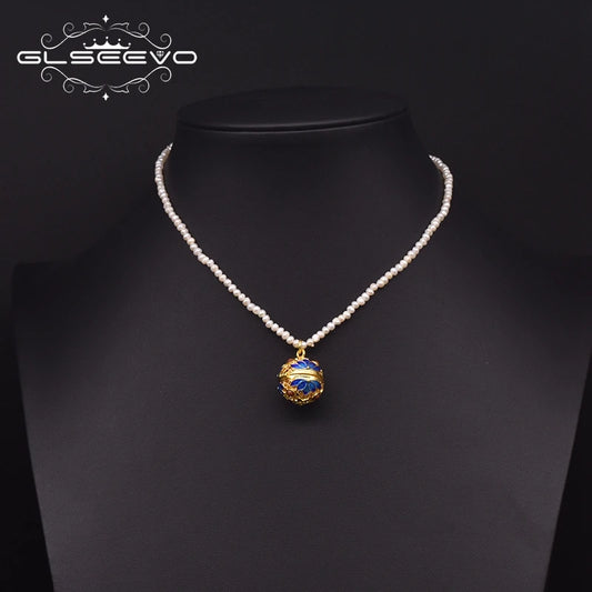 Natural Freshwater Pearl Pendant Necklace Cloisonne Style Suitable for Girlfriend Ladies Vintage Jewelry