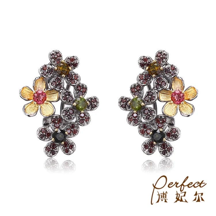 Italy Handmade Flower 925 Sterling Silver Women Earrings with Gold Plated