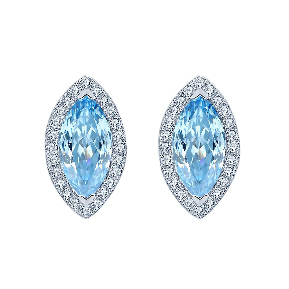 MuShan Jewelry Factory 5 * 10 Sea Blue Diamond S925 Pure Silver Earnail Women Light Luxury Earrings Hot Sale Ring