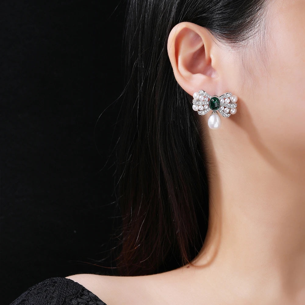 MUSHAN Jewelry Factory S925 Natural Pearl Stud Earrings Light Luxury and High End Bow Ear Accessory Cross Border Bestseller