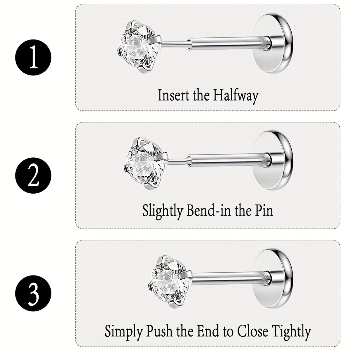 S&S Stainless Steel Heart Zircon Nose Stud Set | 15-Piece | Gold & Silver