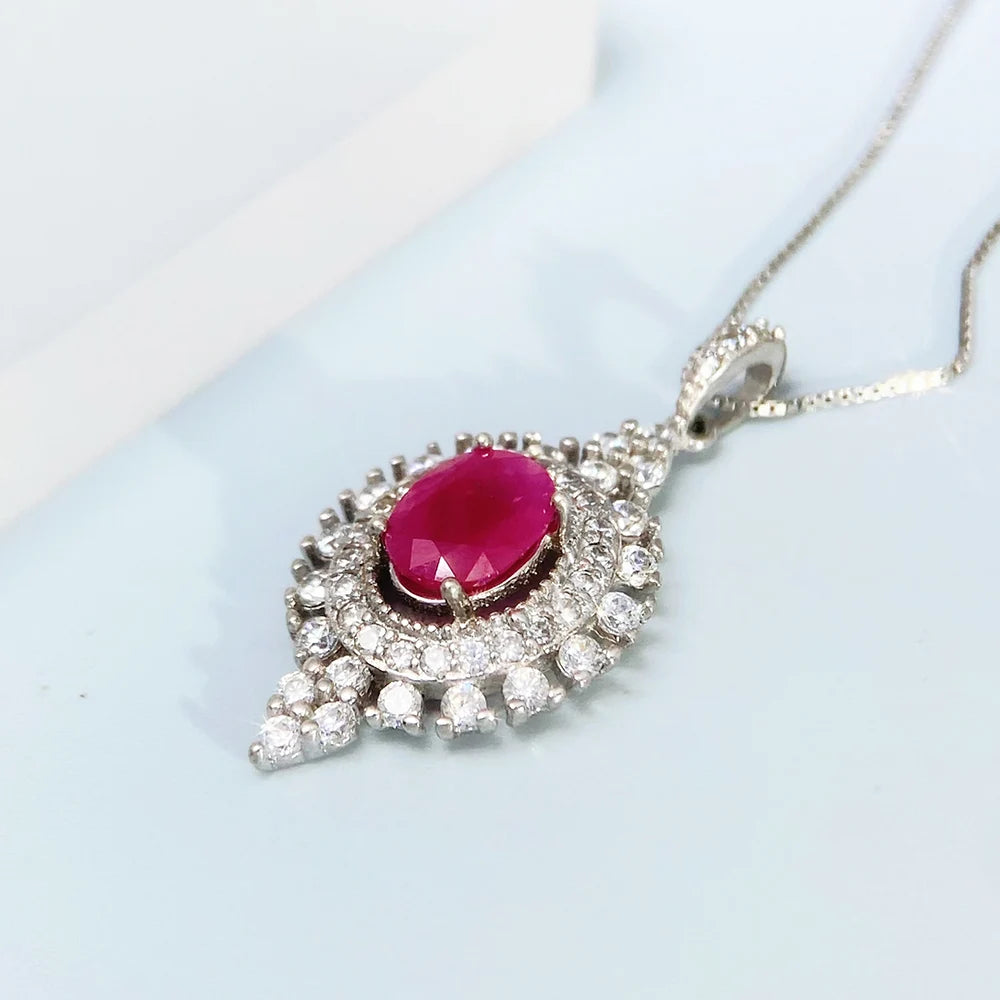 Gioiellieri 925 Silver Ruby Pendant with Natural Red Gemstone for Women July Birthstone Fine Jewelry Wedding Engagement Fashion Jewelry Gift
